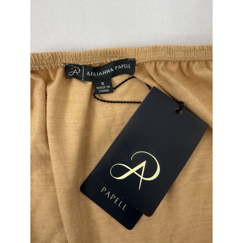 NWT Adrianna Papell Beige Tie Neck Embroidered Hem Top Blouse Womens Size S - Picture 3 of 9